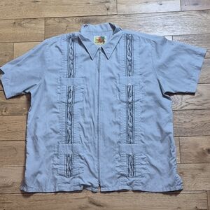 Haband Light Blue Short-Sleeve Zip Front Shirt Jacket with Embroidered Panels